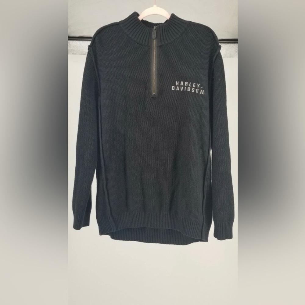 Harley Davidson Black 1/4 Zip Sweater Knit Embroidered Cotton Blend Men's 3XL